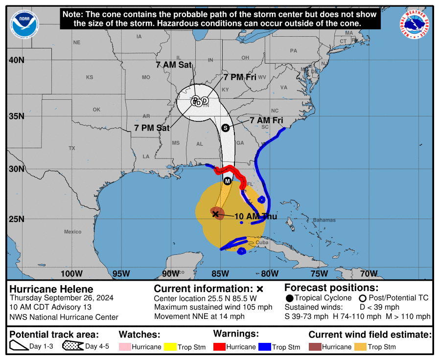 From the National Oceanic and Atmospheric Administration (NOAA). Highlights and predictions pertaining to Hurricane Helene