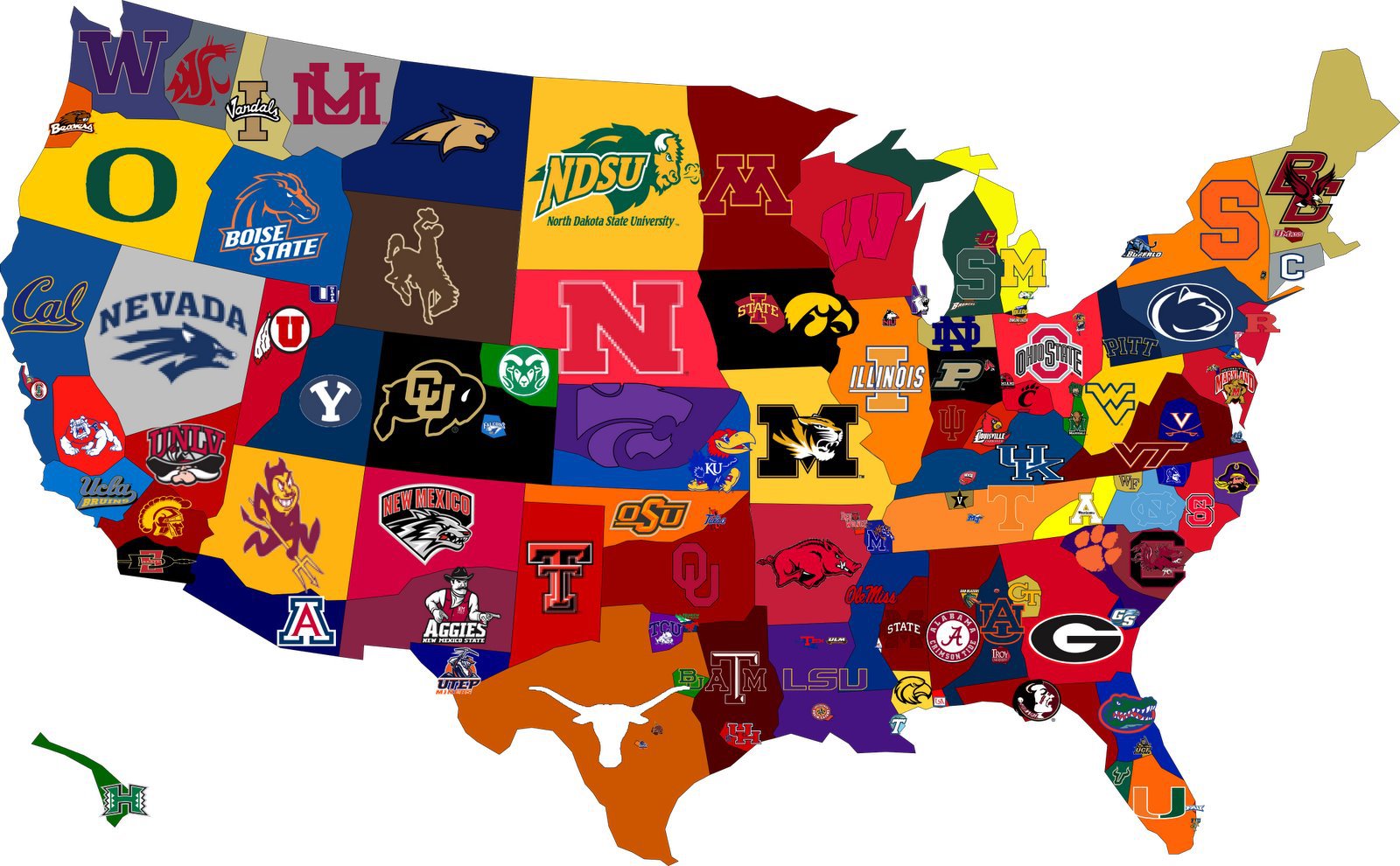 Map of major colleges in the U.S.