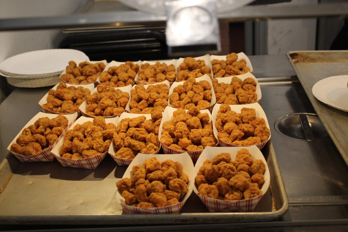 Popcorn chicken served hot and fresh.