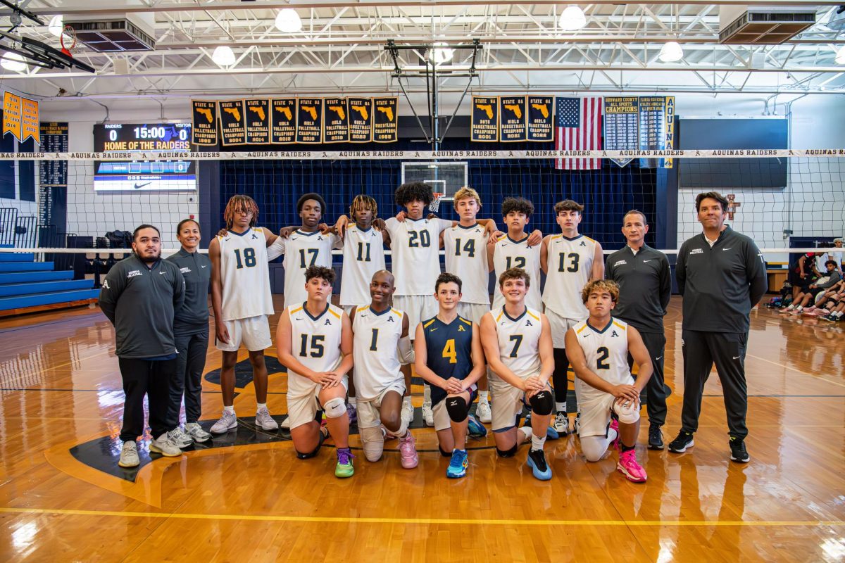 STA Boys' Varsity volleyball team and coaches. (Photo Courtesy of Aquinas Athletics)