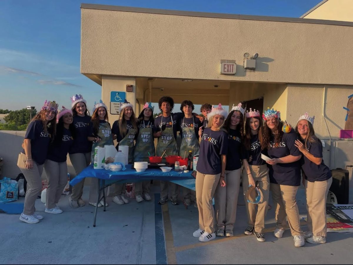 The students making pancakes on the top of the parking garage