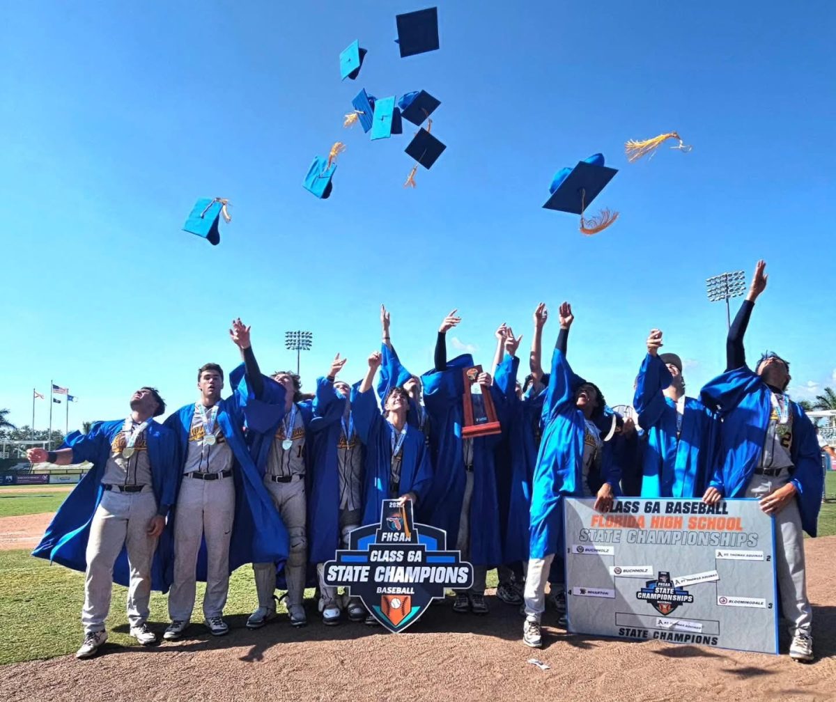 STA's senior baseball players celebrated a state title in tandem with their graduation on Saturday, May 17th.
