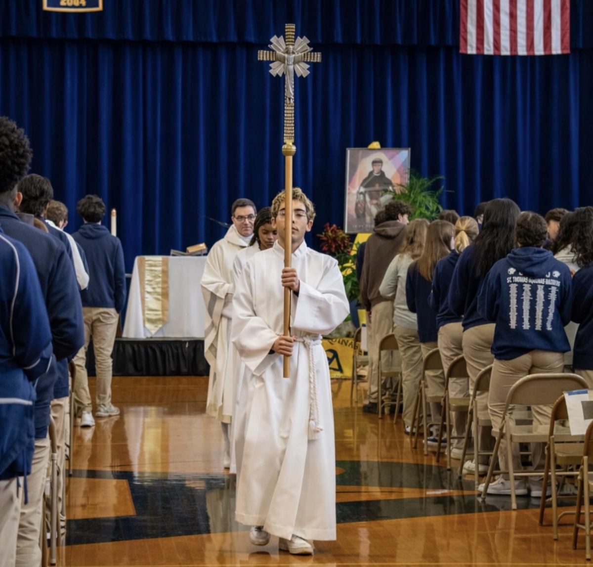 Campus Ministry joins Monsignor Souckar in a special mass for Catholic School Week.
