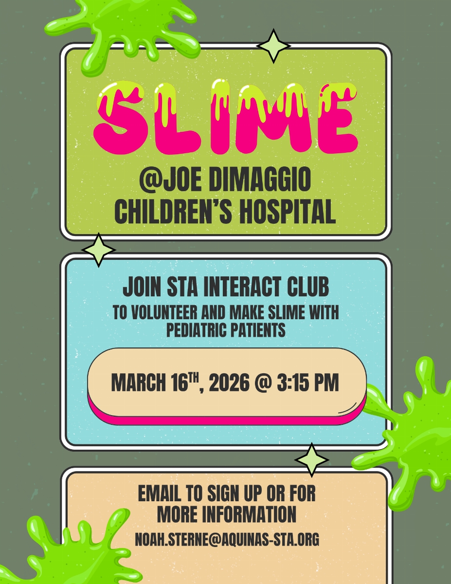 Graphic design image for the STA Interact club that will be hosting a meeting March 16th.
